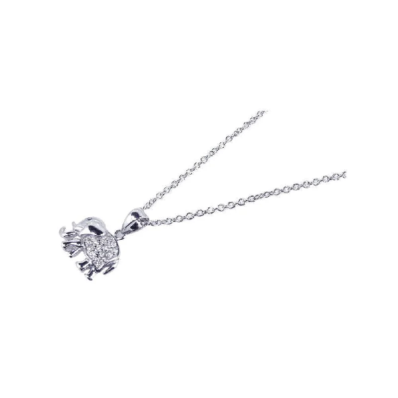 Silver 925 Rhodium Plated Clear CZ Elephant Pendant Necklace - STP00624