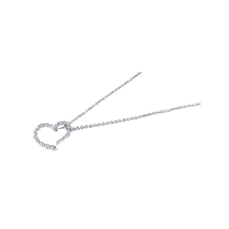 Silver 925 Rhodium Plated Clear CZ Heart Pendant Necklace - STP00665