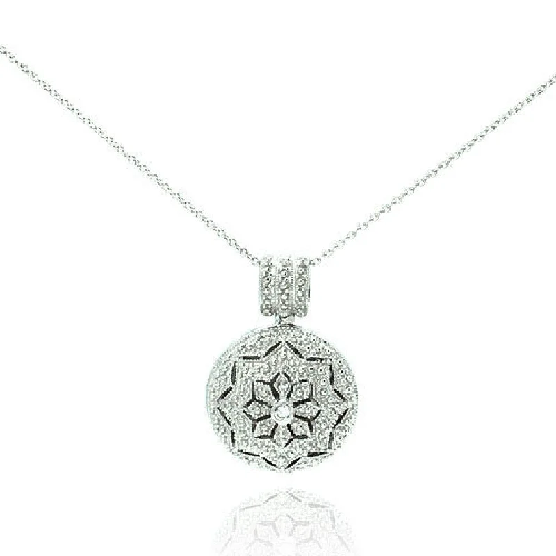 Silver 925 Rhodium Plated Clear CZ Tribal Locket Necklace - STP00041