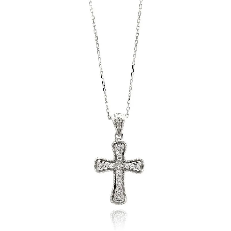 Silver 925 Rhodium Plated Cross CZ Necklace - BGP00468