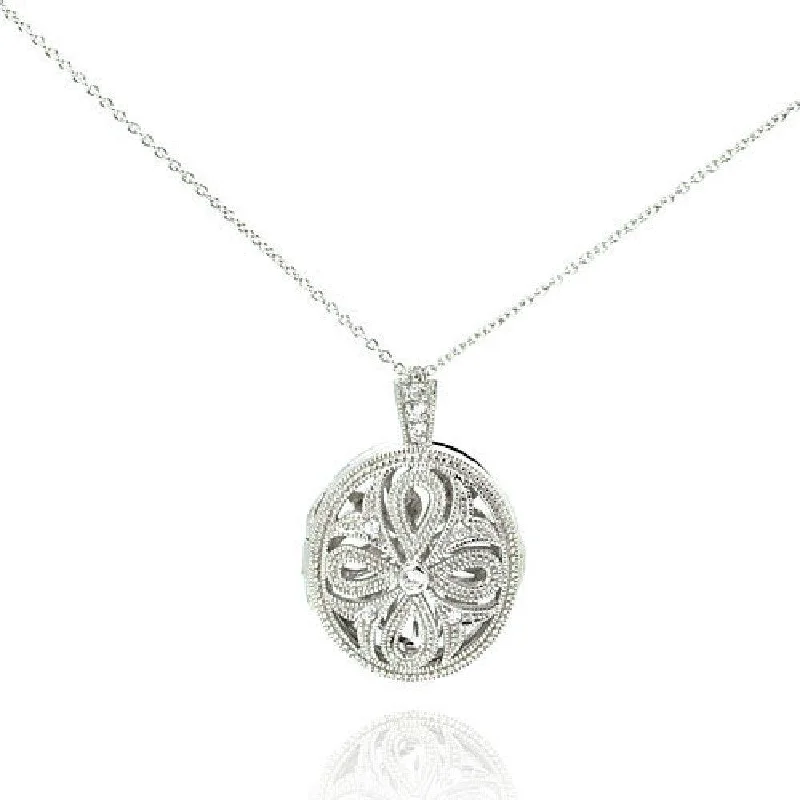 Silver 925 Rhodium Plated CZ Cross Locket Pendant Necklace - STP00498