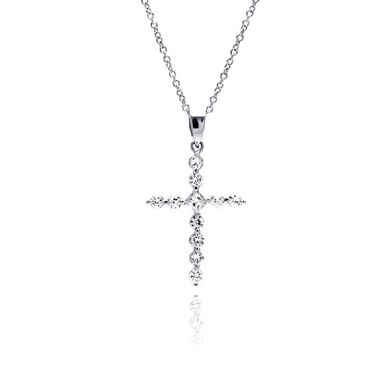 Silver 925 Rhodium Plated CZ Cross Pendant Necklace - STP00443