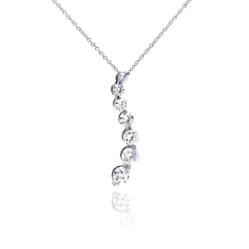 Silver 925 Rhodium Plated CZ Graduated Dangling Pendant Necklace - STP00458