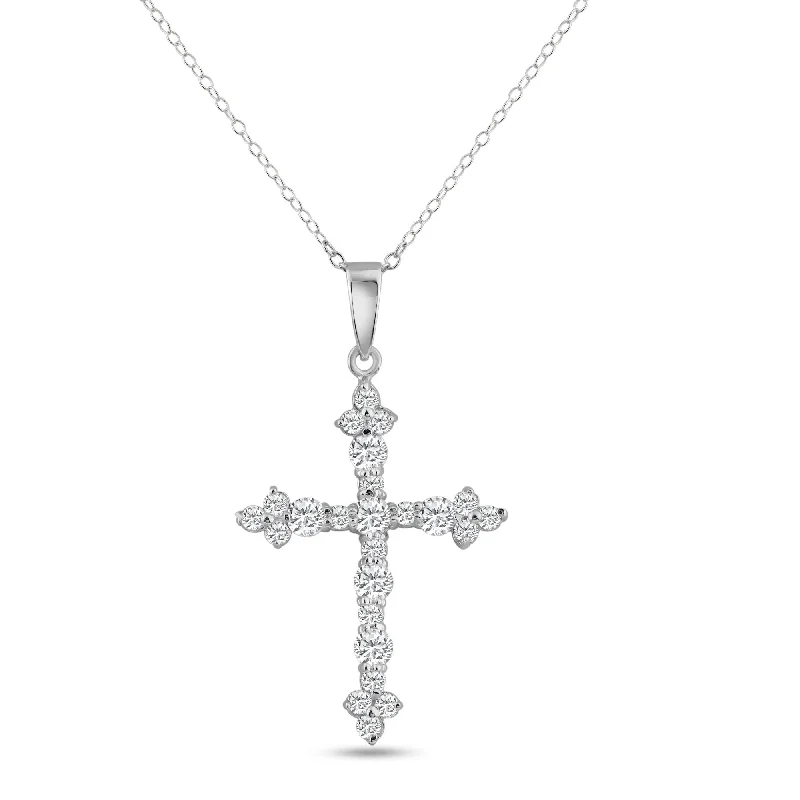 Silver 925 Rhodium Plated CZ Inlay Cross Pendant Necklace - STP00436