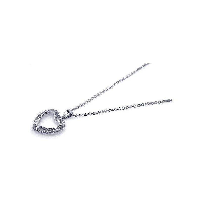 Silver 925 Rhodium Plated CZ Open Heart Pendant Necklace - STP00461