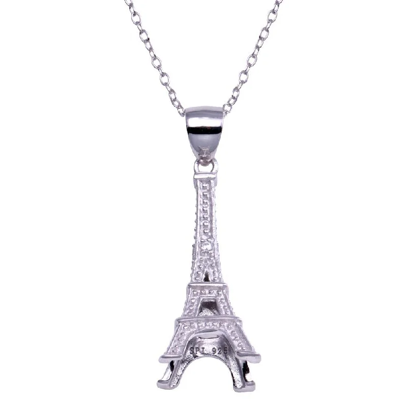 Silver 925 Rhodium Plated Eiffel Tower Pendant Necklace - STP00676