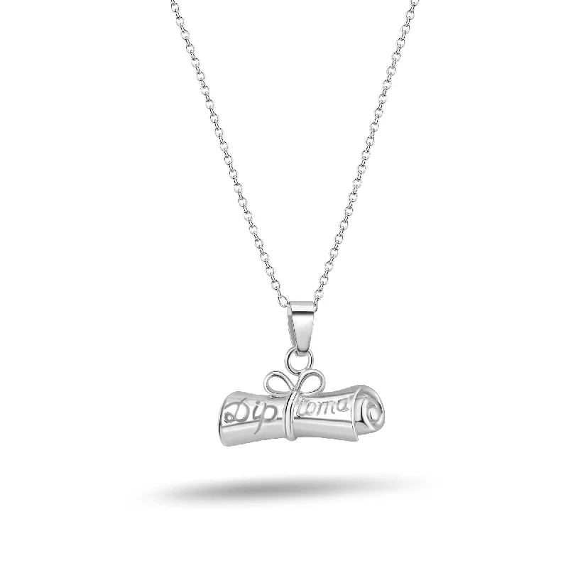 Silver 925 Rhodium Plated Graduation Pendant Necklace - STP00288