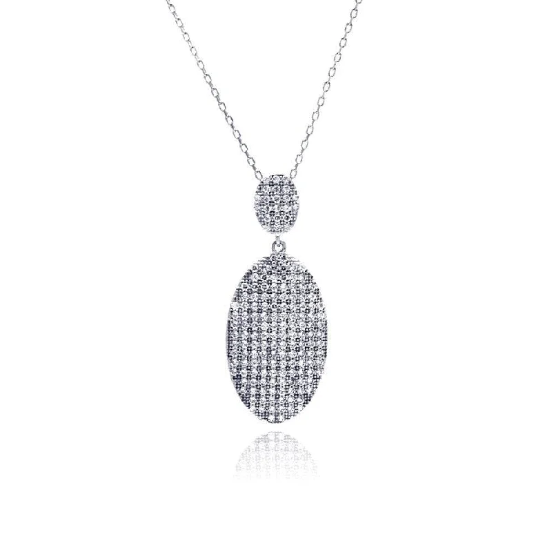 Silver 925 Rhodium Plated Hanging Oval CZ Necklace - BGP00490