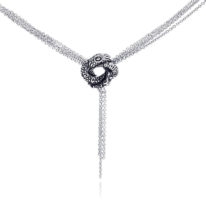 Silver 925 Rhodium Plated Multiple Chain Oxidized Coiled Up Snake Necklace - STP00559MUL