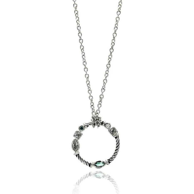 Silver 925 Rhodium Plated Open Circle Braided CZ Necklace - BGP00560