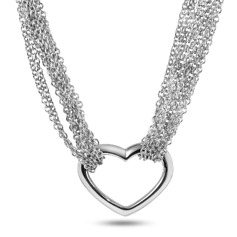 Silver 925 Rhodium Plated Open Heart Multiple Chain Necklace - DSP00001