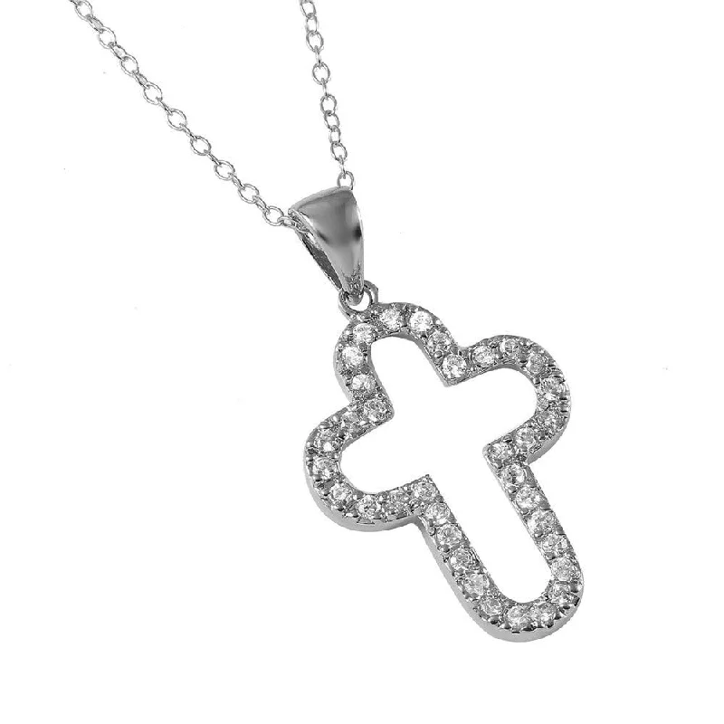 Rhodium Plated Silver 925 Open Round Cross Necklace - STP00011