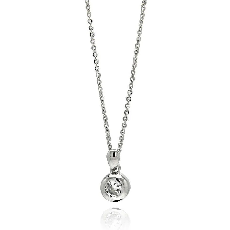 Silver 925 Rhodium Plated Round CZ Solitaire Necklace - BGP00561