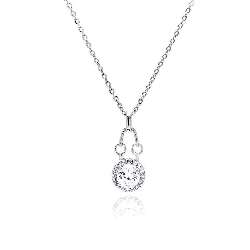 Silver 925 Rhodium Plated Round Dangling CZ Necklace - BGP00477