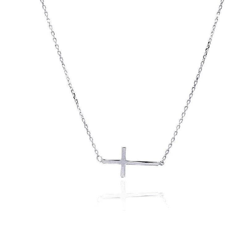 Silver 925 Rhodium Plated Sideways Cross Necklace - BGP00492