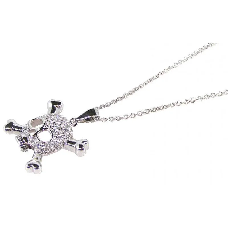 Silver 925 Rhodium Plated Skull CZ Dangling Necklace - STP00528