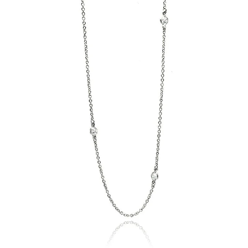 Silver 925 Rhodium Plated CZ By The Yard Necklace - STP00039