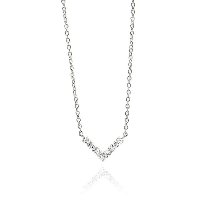 Silver 925 Rhodium Plated V CZ Necklace - BGP00529