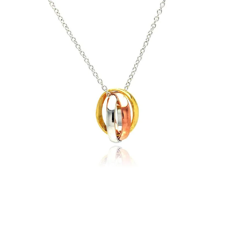 Silver 925 Tri-Color Rhodium Plated Ring Shape Pendant Necklace - STP00349