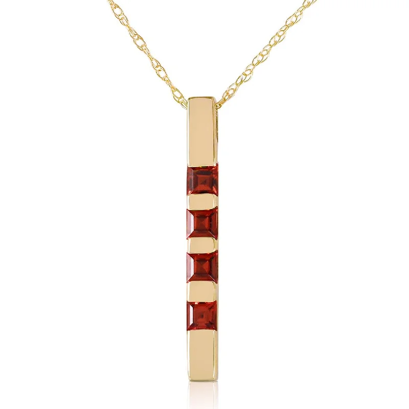 0.35 Carat 14K Solid Yellow Gold Necklace Bar Natural Garnet