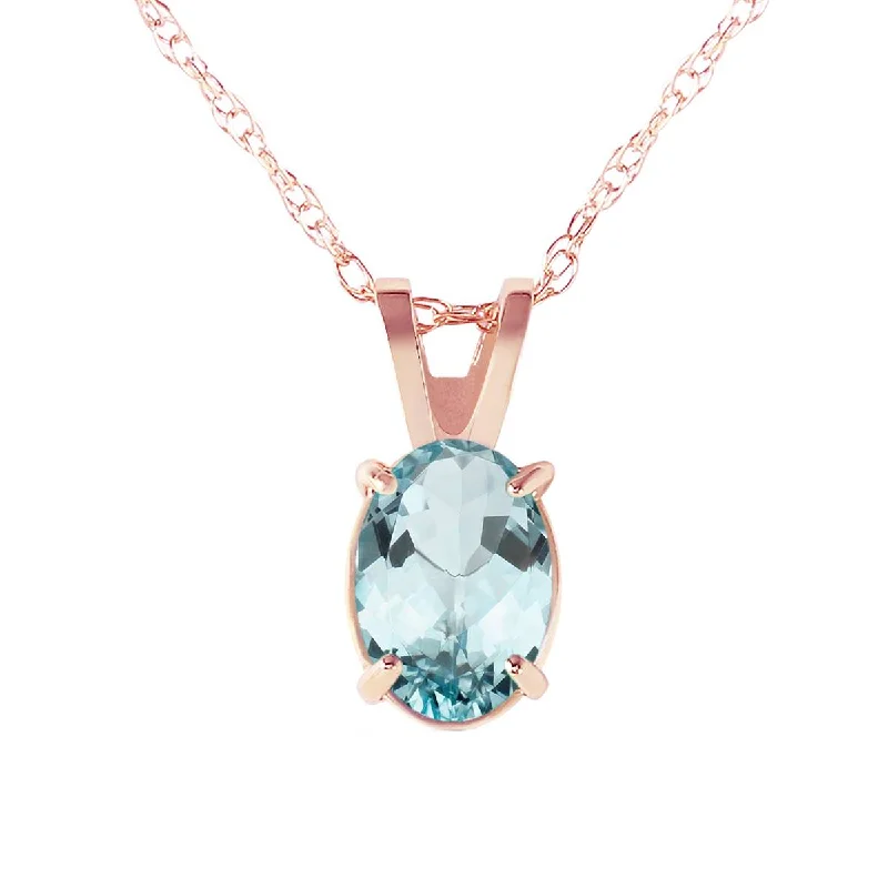 0.75 Carat 14K Solid Rose Gold Solitaire Aquamarine Necklace