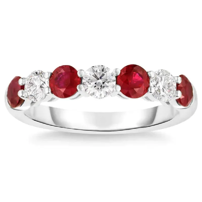 1 1/2Ct TW Round Diamond & Created Ruby Wedding Anniversary Ring in Gold