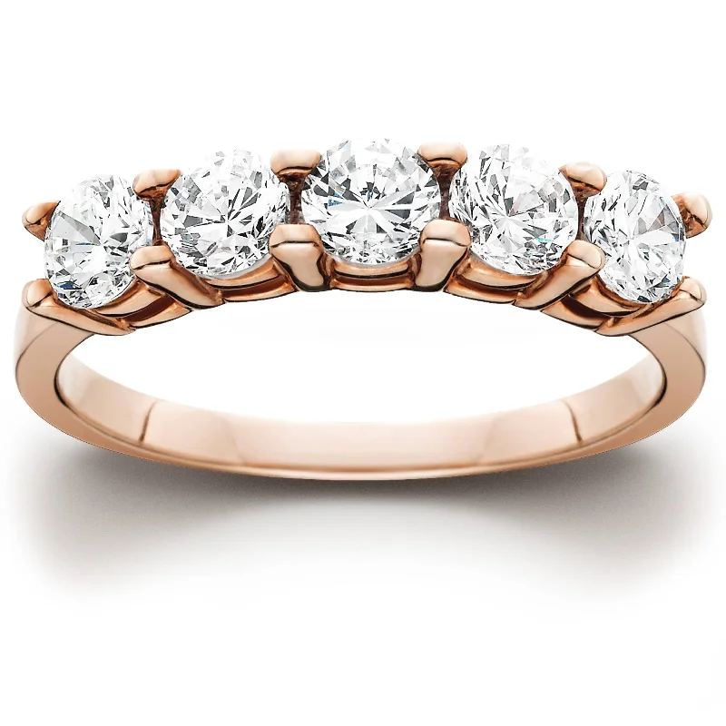 1 1/4 Ct 5 Stone Round Cut Diamond Wedding Anniversary Ring Rose Gold