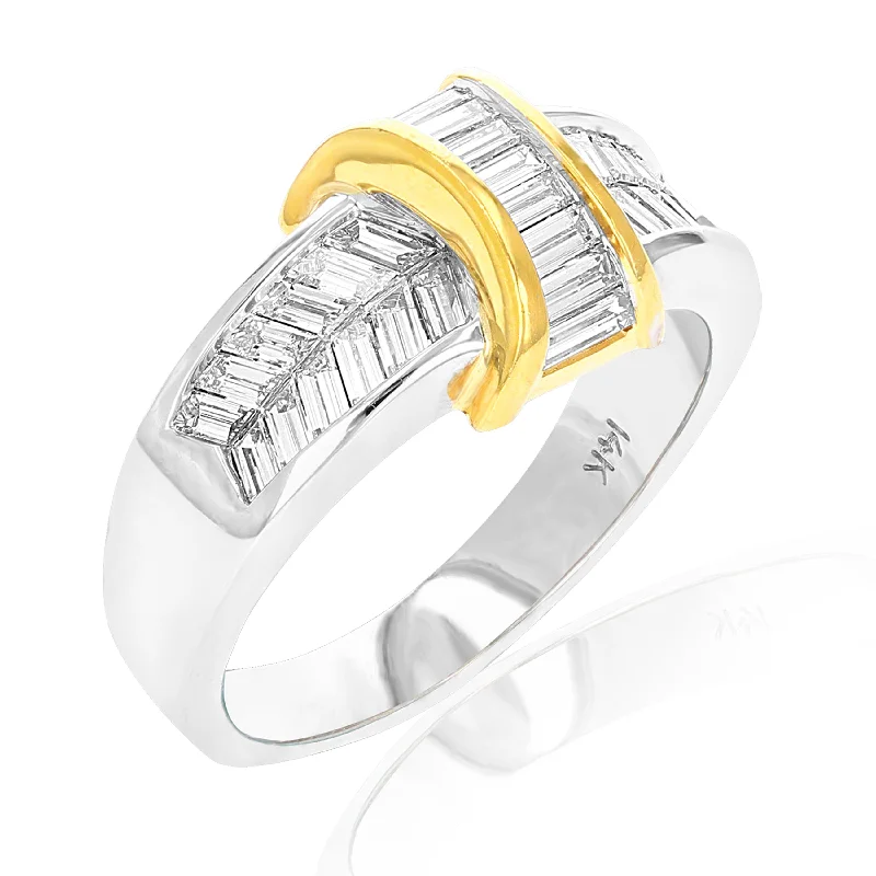 1.10 cttw Baguette Diamond Wedding Band 14K Yellow and White Gold Channel