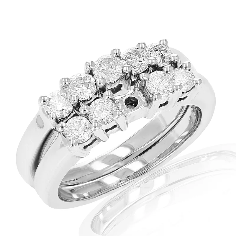 1.10 cttw Semi Mount Diamond Wedding Bridal Set 14K White Gold Round