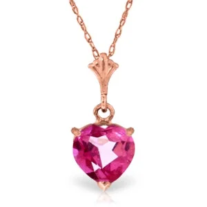 1.15 Carat 14K Solid Rose Gold Proud Heart Pink Topaz Necklace