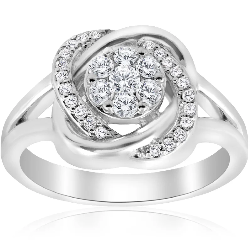 1/2 ct Diamond Halo Crossover Engagement Ring 14k White Gold (K-L,I2-I3)