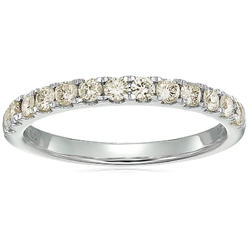 1/2 cttw Champagne Diamond Wedding Band 14K White Gold 13 Stones Round