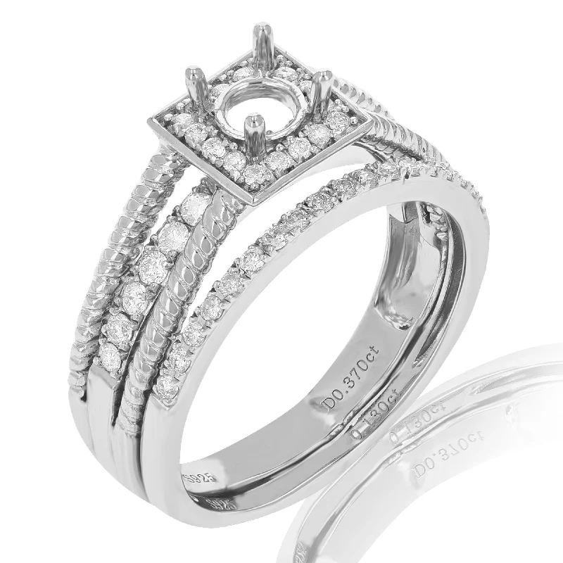 1/2 cttw Diamond Semi Mount Bridal Set with Cable Design .925 Sterling Silver