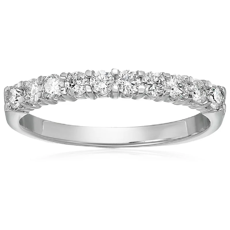 1/2 cttw Diamond Wedding Band for Women, I1-I2 Round Diamond Wedding Band in 14K White Gold Prong Set