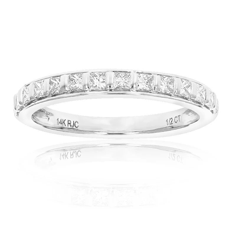 1/2 cttw Princess Cut Diamond Wedding Band 14K White Gold 13 Stones Channel Set