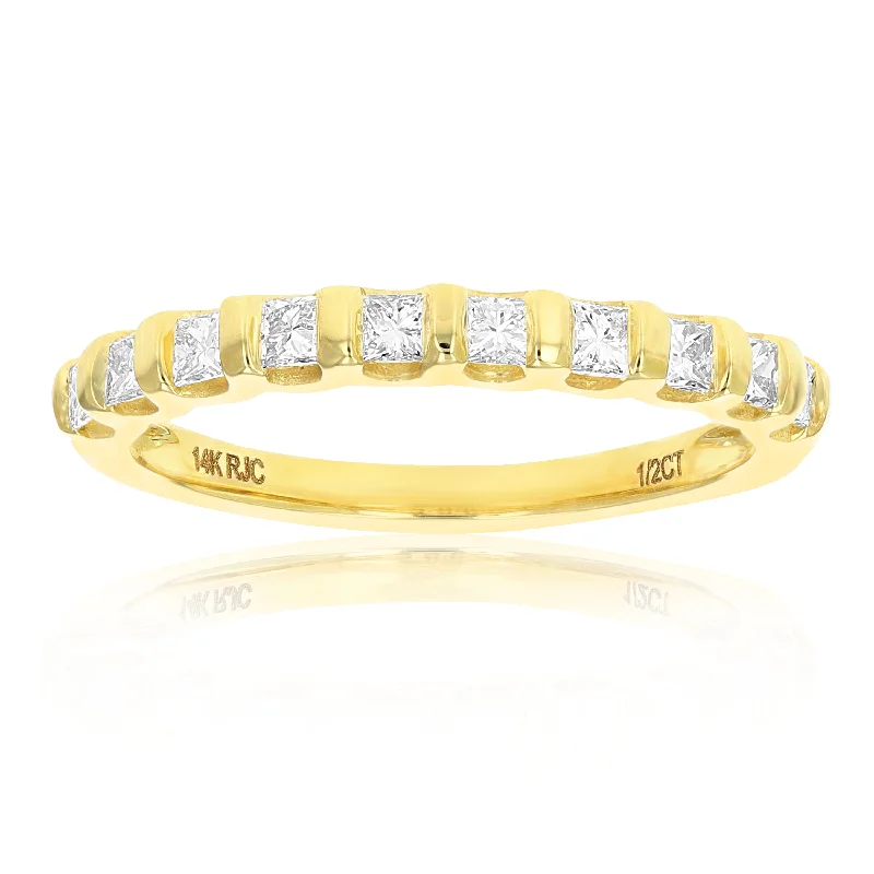 1/2 cttw Princess Cut Diamond Wedding Band 14K Yellow Gold 10 Stones Channel Set