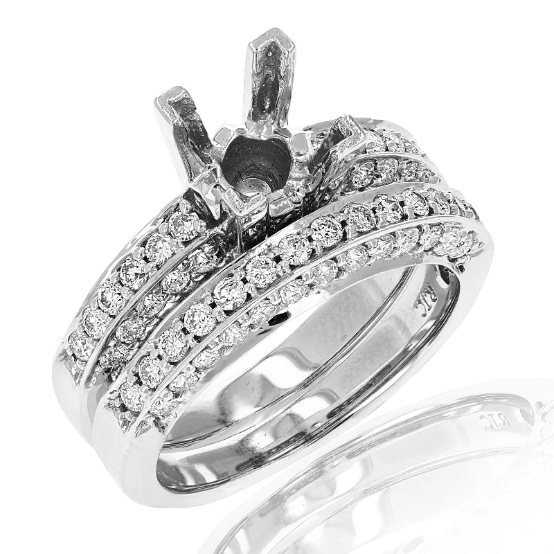 1.20 cttw Semi Mount Diamond Wedding Bridal Set 14K White Gold Round