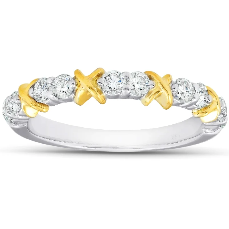 1/2Ct Diamond Wedding Womens Ring Two Tone Band White & Yellow Gold