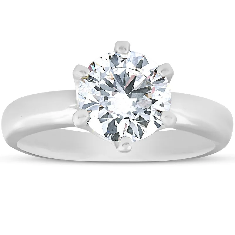 1 3/4 Ct Diamond Solitaire Engagement Ring 14k White Gold 6-Prong Clarity Enhanced