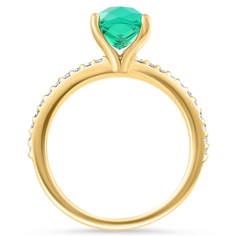 1 3/4Ct Cushion Emerald & Diamond Ring Gold Lab Grown