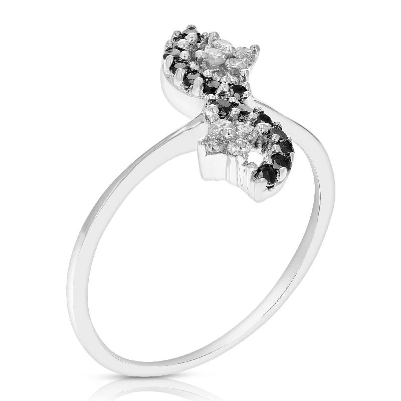 1/3 cttw Black Diamond Ring Fashion Round 10K White Gold