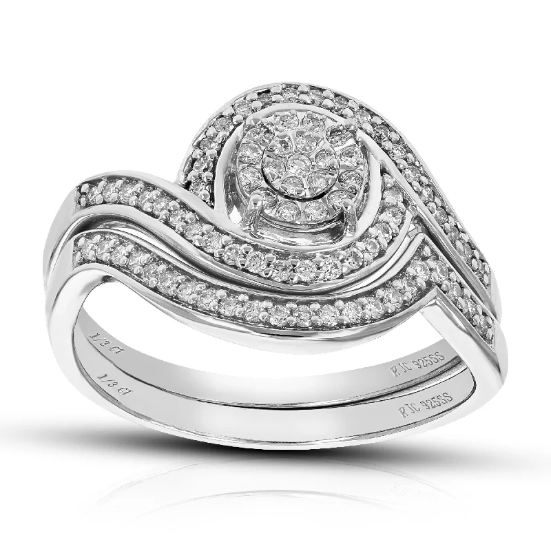 1/3 cttw Round Cut Lab Grown Diamond Bridal Set .925 Sterling Silver