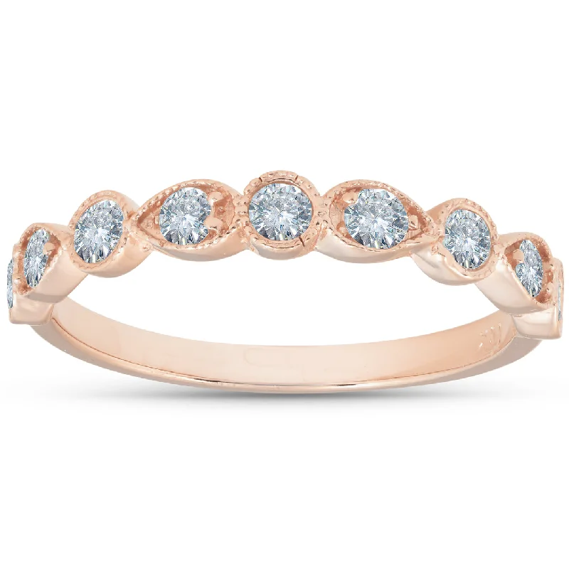 1/3Ct Diamond Wedding Ring Womens Stackable 14k Rose Gold Anniversary Band