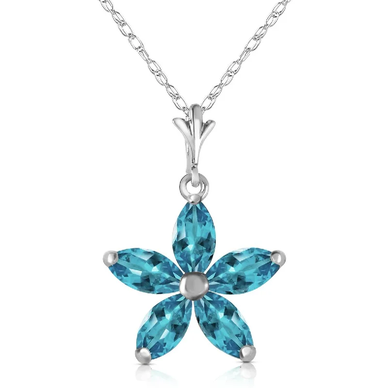 1.4 Carat 14K Solid White Gold Happy Days Blue Topaz Necklace