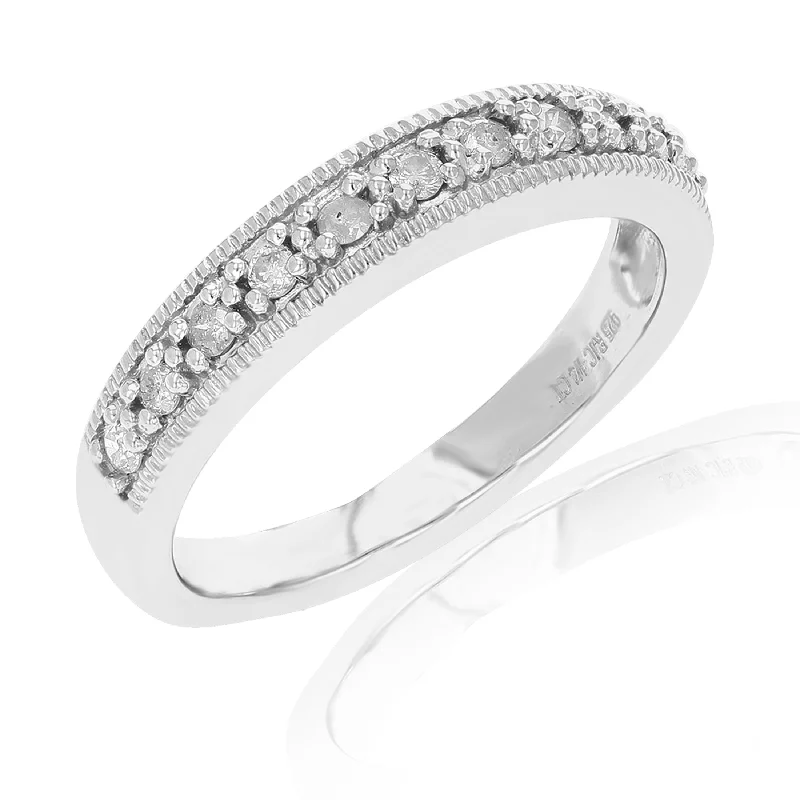 1/4 cttw Diamond Ring Wedding Band in .925 Sterling Silver with Rhodium Prong