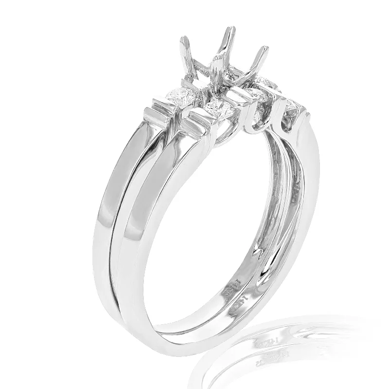 1/4 cttw Semi Mount Diamond Wedding Bridal Set 14K White Gold Round