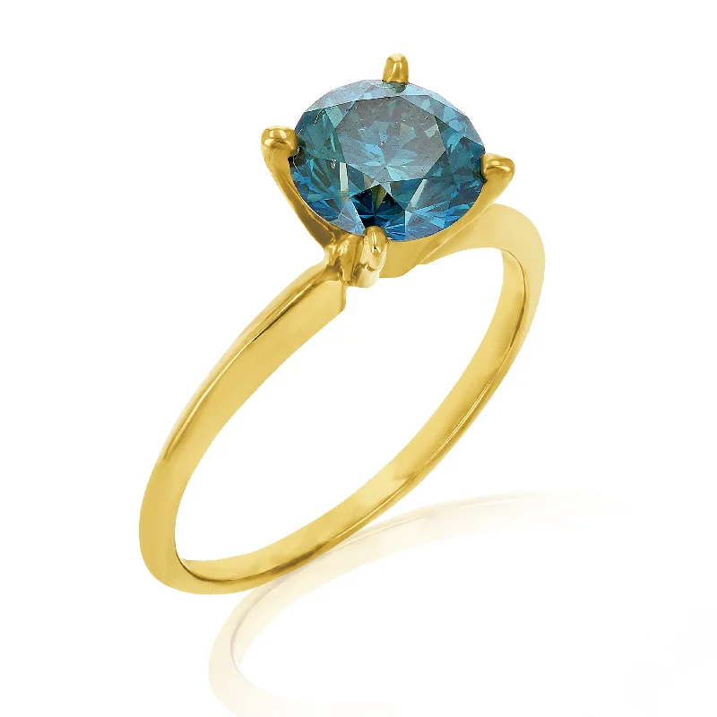 1.50 cttw Blue Diamond Solitaire Ring 14K Gold