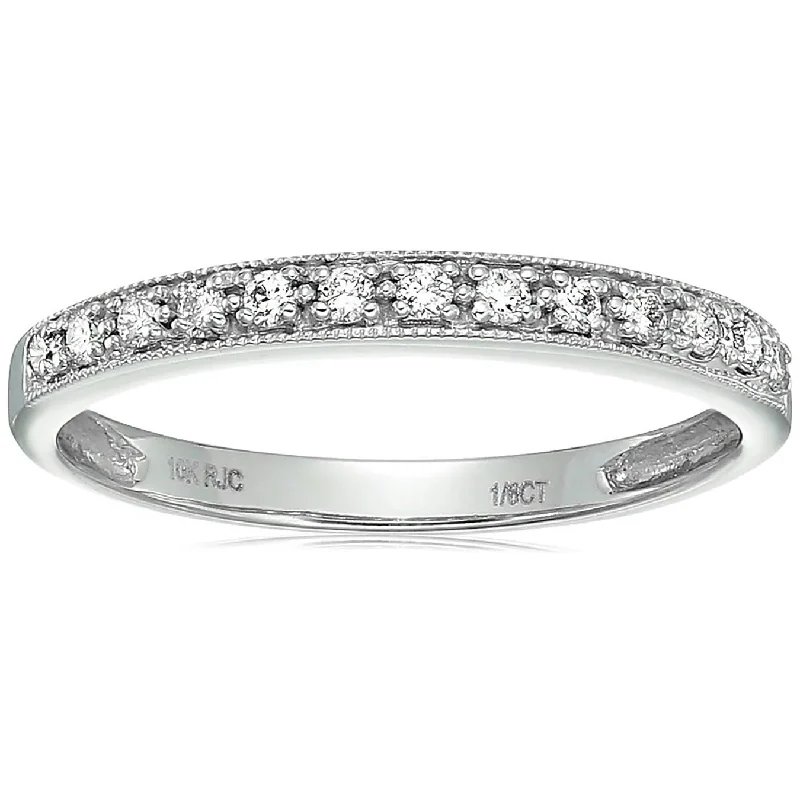 1/6 cttw Diamond Wedding Band For Women, Petite Diamond Wedding Band in 10K White Gold with Milgrain