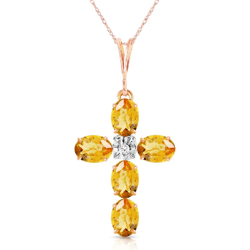 1.88 Carat 14K Solid Rose Gold Cross Necklace Natural Diamond Citrine