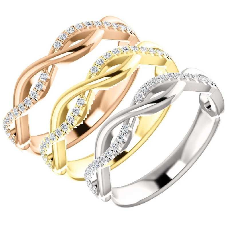 1/8ct Diamond Infinity Wedding Ring Available in White, Yellow, or Rose Gold